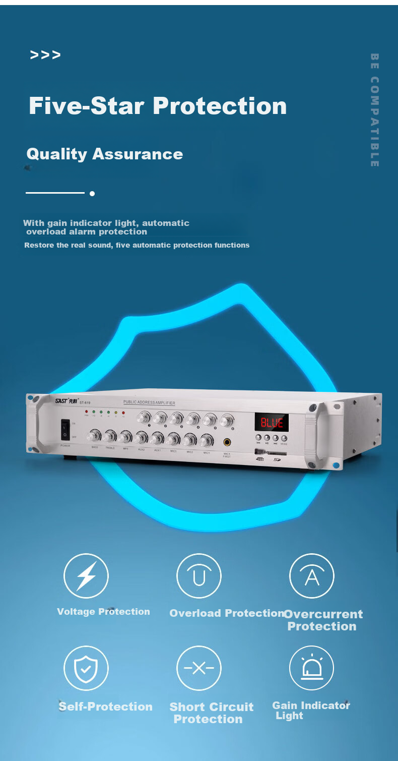 SAST ST-619 High-Power Bluetooth Constant Voltage Amplifier, 300W Public Address System Speaker, Ceiling-Mounted Audio Speaker, Home Theater Combinatio 7
