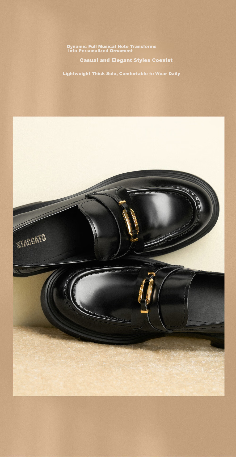 STACCATO Yang Mi's Same Style Yaojin Jazz Loafers Women's Leather Shoes EGB28CA5, Cool Black, Size 38 3