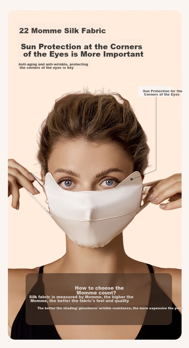 MOERCIAN 100% Silk Face Mask for Women, Sun Protection Mask, Mulberry Silk, 3D Shaped, Outdoor UV Protection Face Mask 16