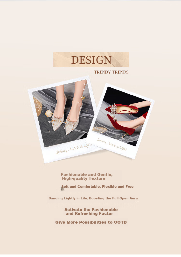Josiny Pointed Toe Wedding Shoes for Women, Spring 2026 New Season High Heels, Bridal Engagement Shoes, French-Style Pumps, Xiuhe Wedding Dress, Champagne Gold, Size 35 1