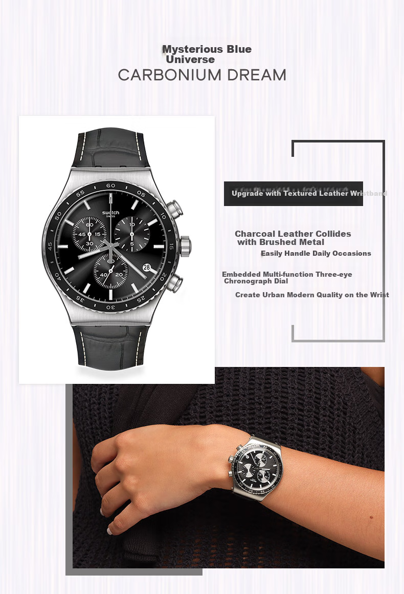 Swatch Swiss Watch Metal Series Three-Eye Chronograph Men's Quartz Watch Holiday Gift Pool Cobalt Blue 3