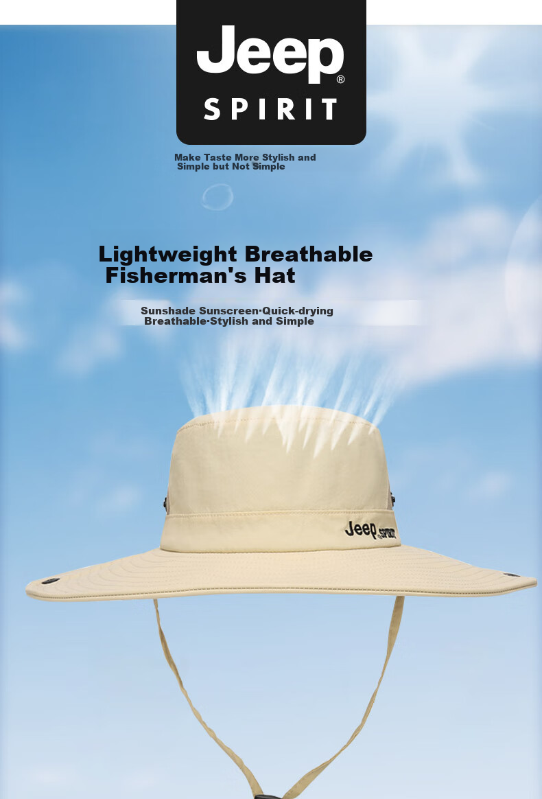 JEEP Men's Four-Season Sun Hat Unisex Adjustable Wide Brim Fisherman Hat UV Protection Sun Cap A0359 1