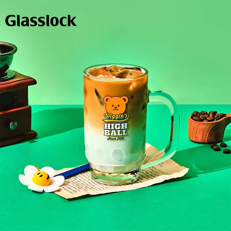 Стеклянный стакан Glasslock & Wigglewiggle, 410 мл, с ложкой для перемешивания, для дома, мультяшный дизайн