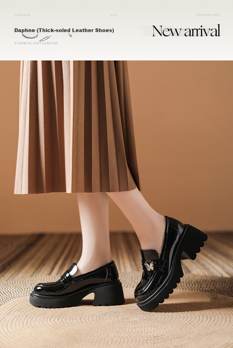 DAPHNE Thick-Soled Loafers for Women, Versatile And Fashionable Shoes, JK Academy Style Black British-Style Leather Shoes for Women, Black, Size 35 1
