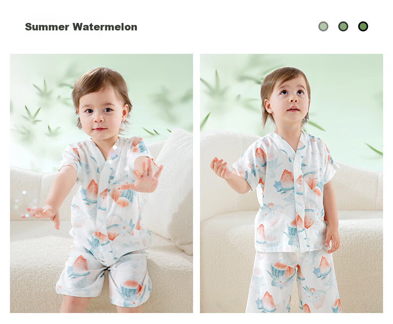 Beitaisi Children's Pajamas, Girls And Boys Summer Thin Breathable Home Wear Set, Baby Parent-Child Sleepwear Short Sleeve 22