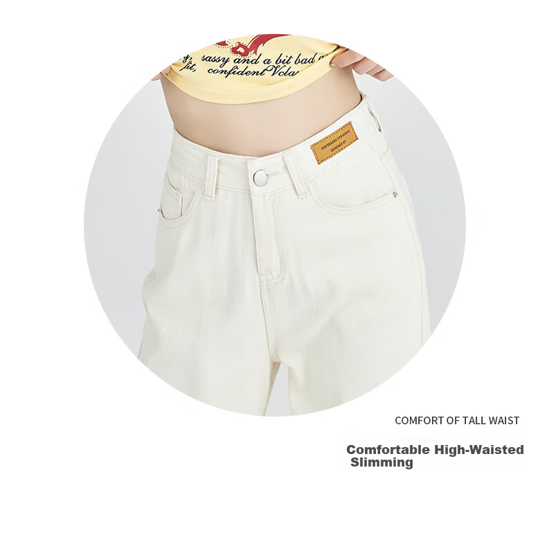 Pierre Cardin Jeans, Autumn Season, Heightening And Slimming Effect, Korean Style, Versatile, High-Waisted, Tummy Control, Wide-Leg Straight Pants, Women's Beige, 2XL 15
