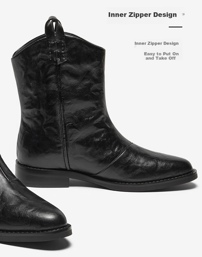 Bajia Dong Xuan Style Sheepskin Western Boots for Women Winter New Retro Mid-Calf Boots Black 38 6