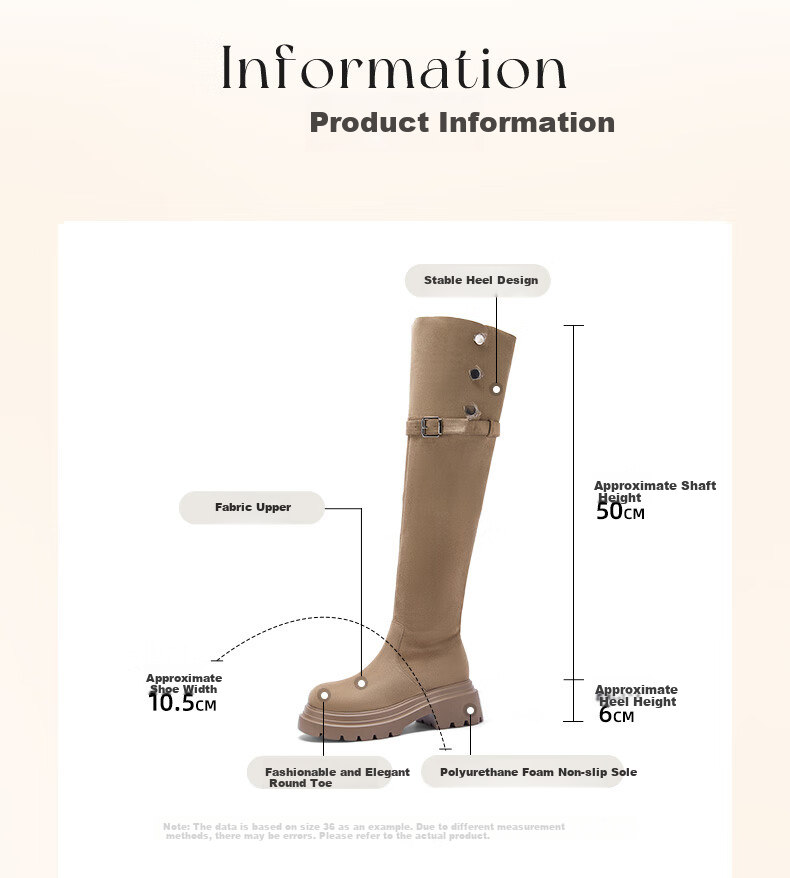 DAPHNE Autumn And Winter Over-Knee Boots, Slimming Effect for Petite Women, Elastic Foldable Two-Way Women's Boots, High-Top Boots, Khaki, Size 36 4