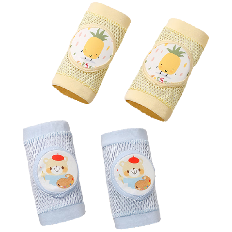 Aibao Baby Knee Pads Summer Breathable Mesh Anti-Scratch Elastic Blue+Yellow 2 Pairs S716