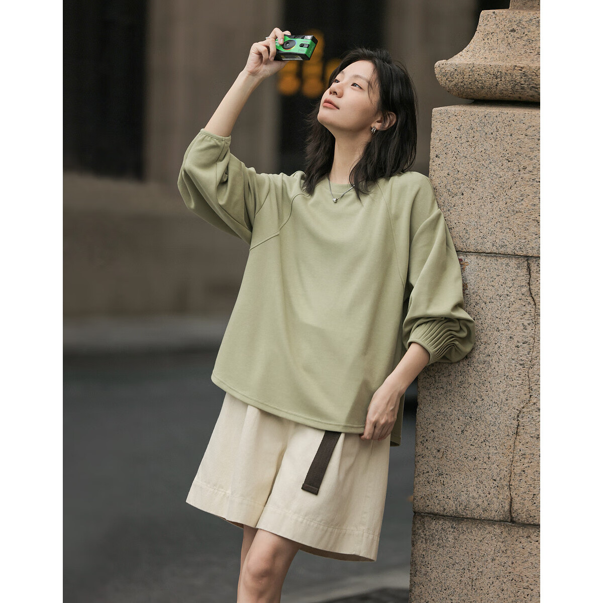 Demana Casual Running Sweatshirt Spring Fashion Color Block Pleated Long Sleeve Round Neck Loose Fit Comfortable Women's Top