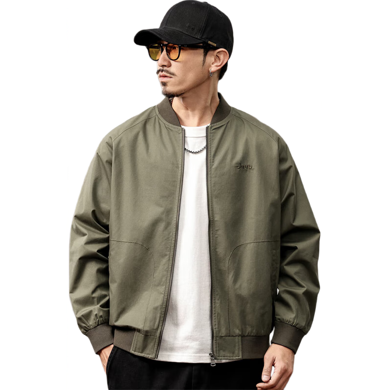 JEEP Men's Jacket, Spring And Autumn Loose Workwear Administrative Coat Baseball Uniform Flight Casual Menswear Army Green 3XL