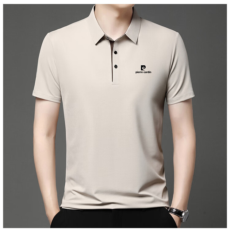 Pierre Cardin Men's Summer High-Quality Stretch Breathable Short Sleeve Business Polo Shirt Base Layer Clothing Beige XL 6