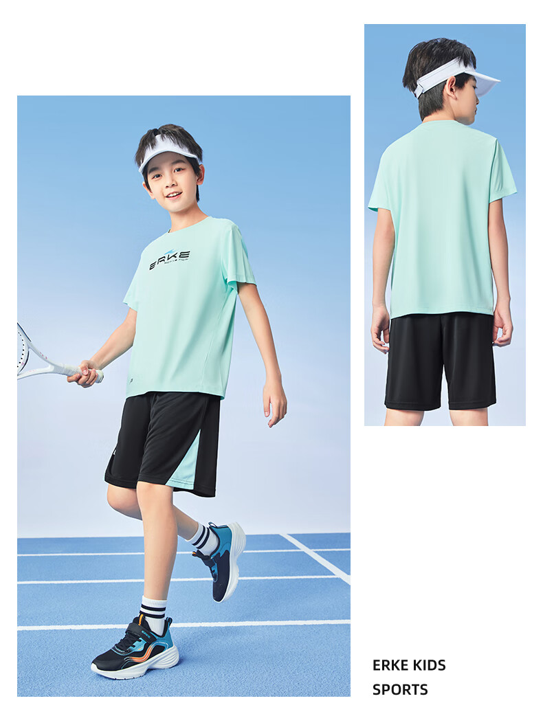 ERKE Children's Sportswear, Boys And Girls Outdoor Short-Sleeve Set, Summer Wear, Pure White, Size 165 19