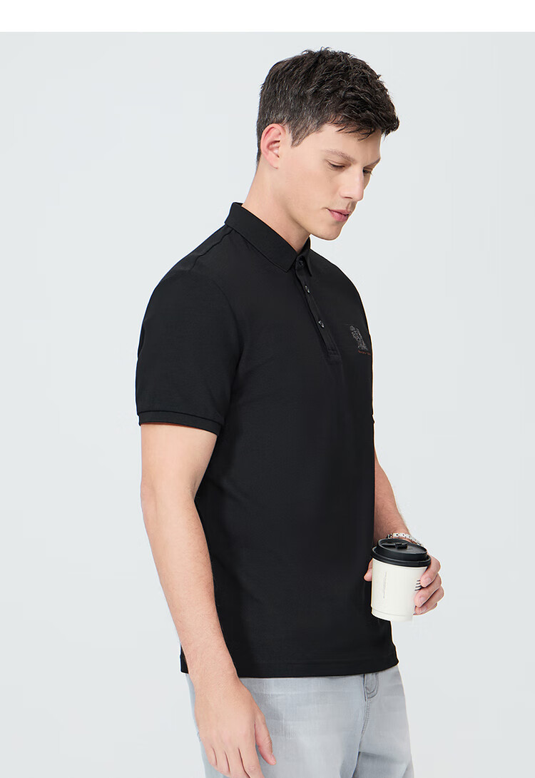 DANCING WOLVES [7A Antibacterial 2A Anti-Mite] Summer Cool Tiger Embroidery Men's Short-Sleeve POLO 001 Black M(170) 5