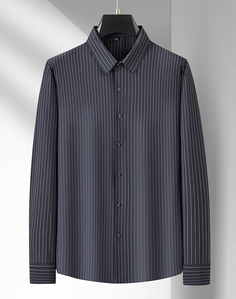 Ayoupang Summer Plus Size Pullover Striped Long-Sleeve Shirt, Loose Fit for Chubby Men, Ice Silk High-Elasticity Wrinkle-Resistant Non-Iron Shirt 20