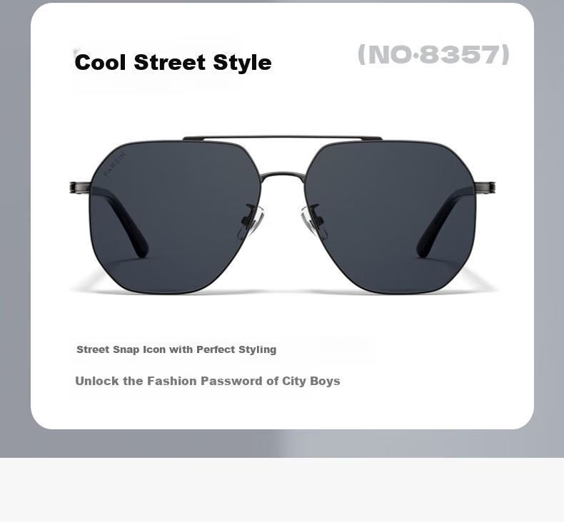 PARZIN Fan Chengcheng Style Double-Beam Alloy Aviator Sunglasses for Men, Polarized Sunglasses, Commuter Driving UV Protection Eyewear 6