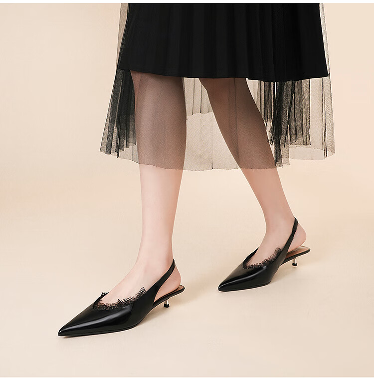 Le Saunda Romantic Queen Pointed Toe Kitten Heel Backless Sandals Women 32501 Truffle Black BKL 37 3
