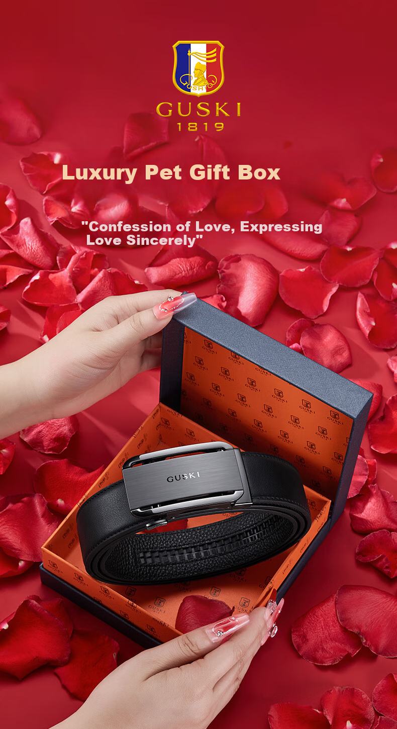 GUSKI Brand Men's Leather Belt with Automatic Buckle, High-End Business Waistband in Gift Box, Birthday Present for Boyfriend Or Husband 1