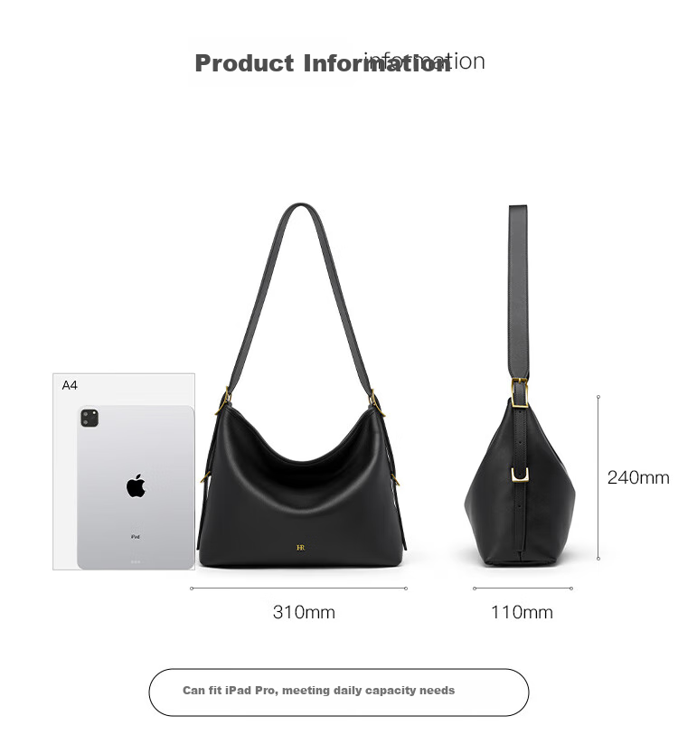 HR Handbag, Women's Large Capacity Tote Bag, Hobo Bag, Top-Grain Leather Shoulder Crossbody Bag, Birthday Gift 9
