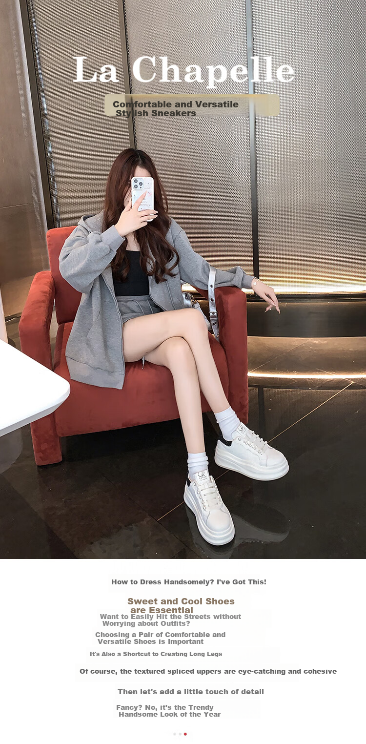 La Chapelle Women's Sneakers, Thick-Soled White Shoes, Versatile Pearl Lace-Up Sports White Shoes-JX005 Silver 39 1