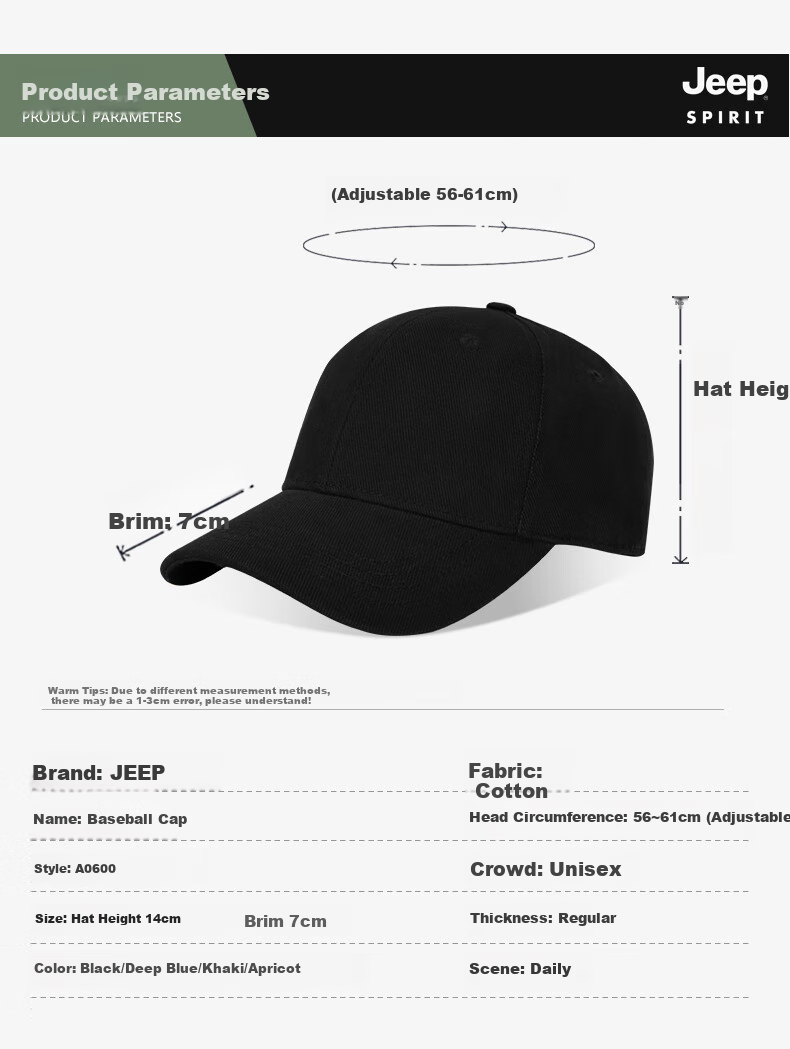 JEEP Baseball Cap for Men, All-Season Style, Fashionable Versatile Cap for Middle-Aged And Elderly Men And Women, Brand Hat A0600 6