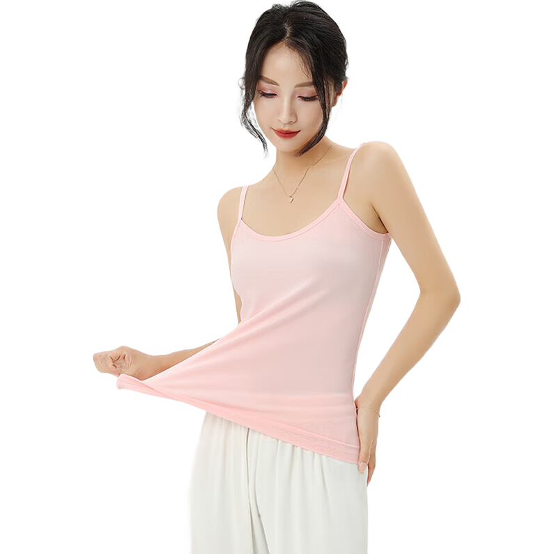 LangSha Women's Summer Camisole Tank Top, Australian Ice-Cotton Elastic Undershirt, Slim-Fit Inner Wear Or Outer Wear Base Layer, Cherry Blossom Pink, M