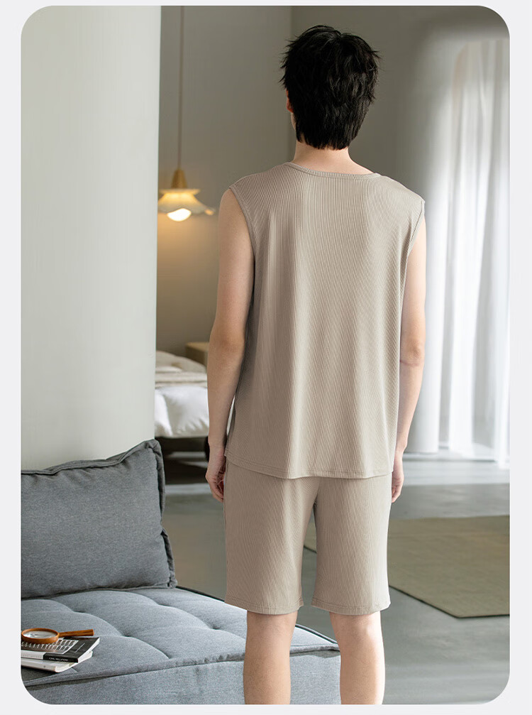 XUEXIMAN Men's Summer Pajamas, Ice Silk Cool-Feeling Sleeveless Tank Top Vest, Casual Loose Loungewear Set 10