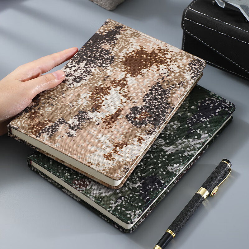 Jiaranheng A5 Desert Camouflage Notebook, Oxford Cloth Thickened Journal, 96 Sheets 192 Pages, Outdoor Training Record Book, Soldier Education Study Meeting Minutes Book, Customizable