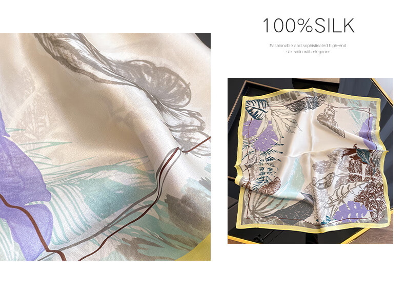 Hangsilk Road Mulberry Silk Small Square Scarf Genuine Silk Scarf Inner Wear Scarf Birthday Gift for Mom High-End Holiday Gift for Women Pink Yellow 15