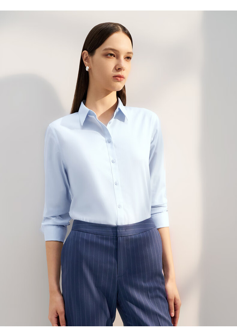 G2000 [With Free Bow] Women's Skin-Friendly Cotton Spring And Summer Long-Sleeve Shirt, White, Size 38 5