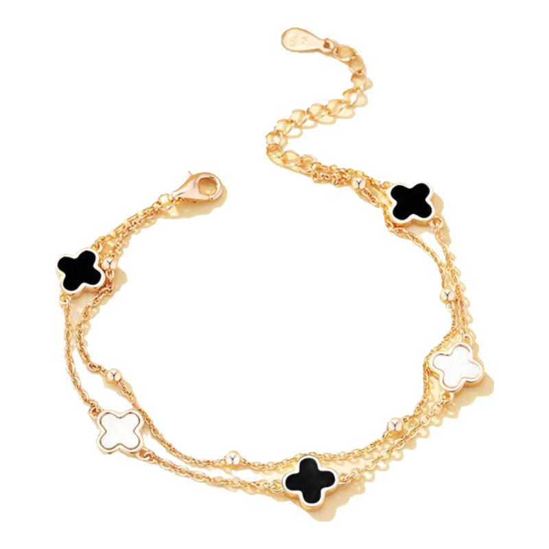 Grace Girl Diamond Four-Leaf Clover Double-Sided Necklace And Bracelet for Women, Rose Gold Jewelry, Anniversary Birthday Gift for Girlfriend