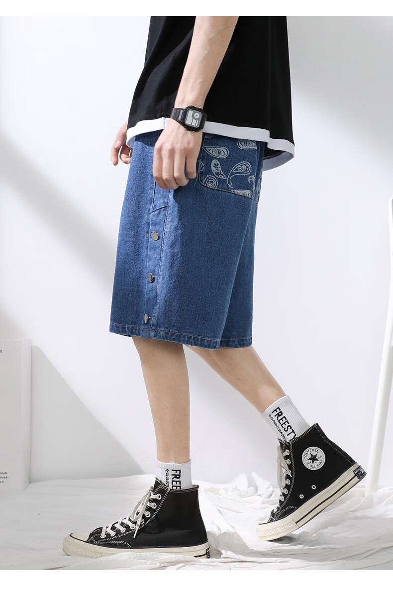Jeanswest Men's Outdoor Sports Shorts Casual Mid-Length Summer Loose Comfortable Simple Versatile Five-Point Denim Pants Father's Day Gift 13