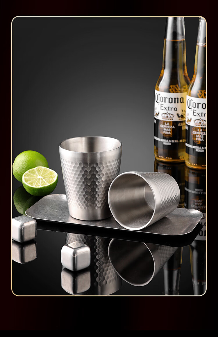 Baijie 304 Stainless Steel Double-Layer Household Water Cup Hotel Hammered Single-Layer Quick Cooling Beer Cup Restaurant Tea Cup 11