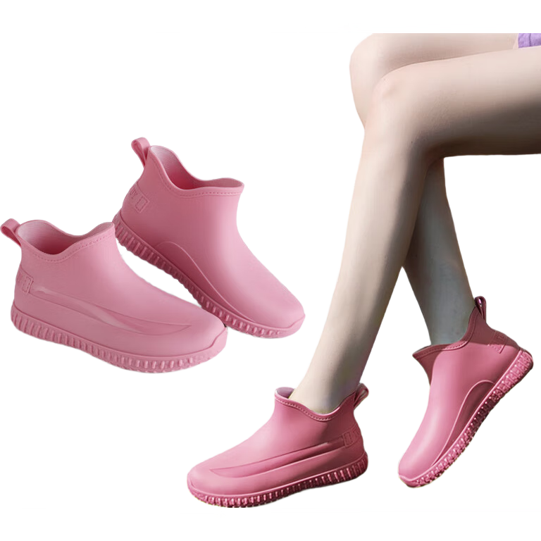 FOOTOPPO Women's Rain Shoes Waterproof Short Rubber Boots Fashion Low-Cut Outdoor Non-Slip Short Rain Boots