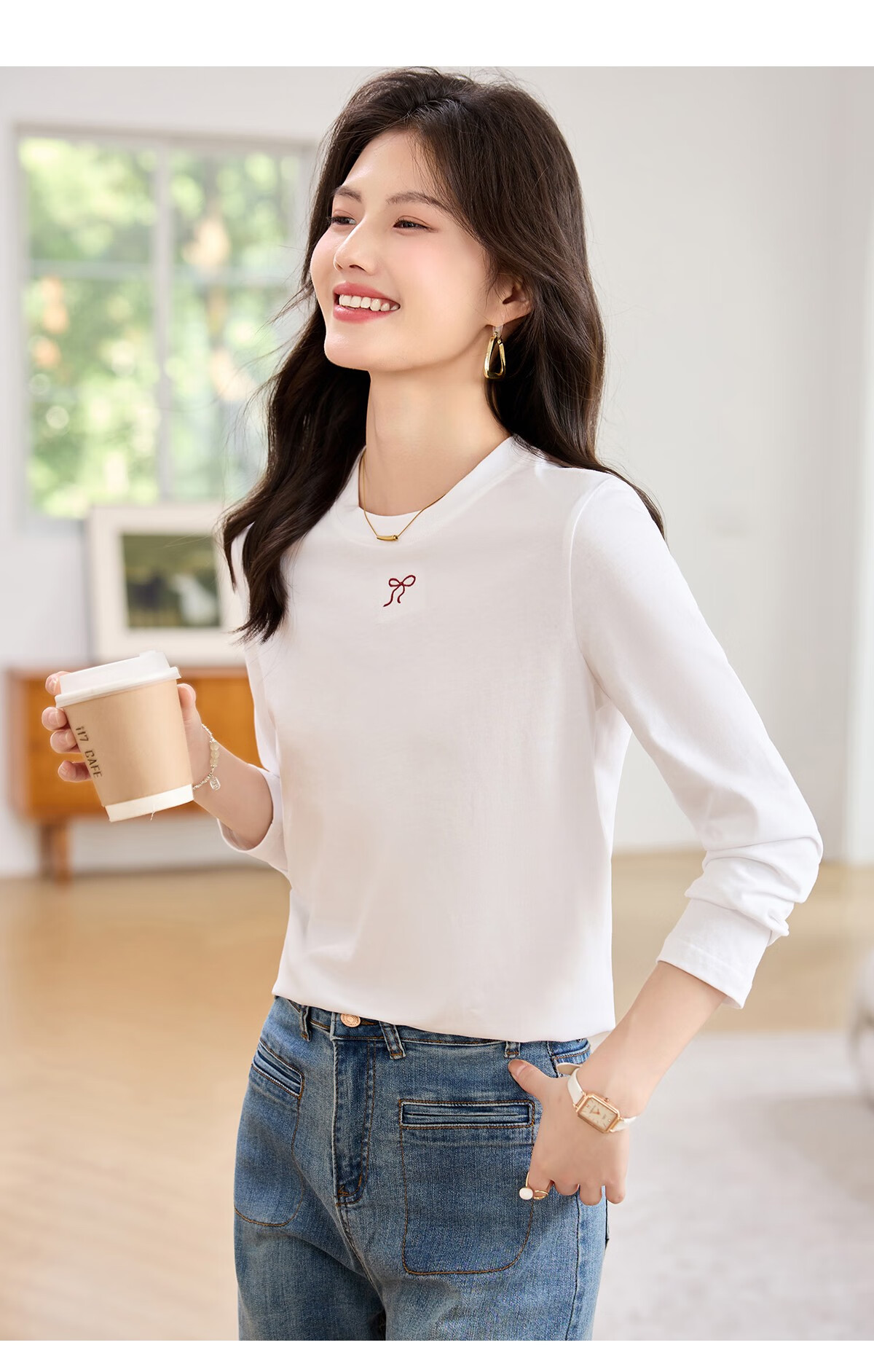 Taxiang Women's Short-Sleeve T-Shirt, Round Neck, Casual Versatile Embroidered Top, Ladies' T-Shirt, Simple Short-Sleeve Undershirt T143T1390 26