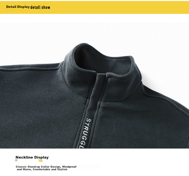 MiiOW Men's Autumn Winter Sweatshirt Long Sleeve T-Shirt Warm Stand Collar Casual Basic Top Dark Gray 4XL 13