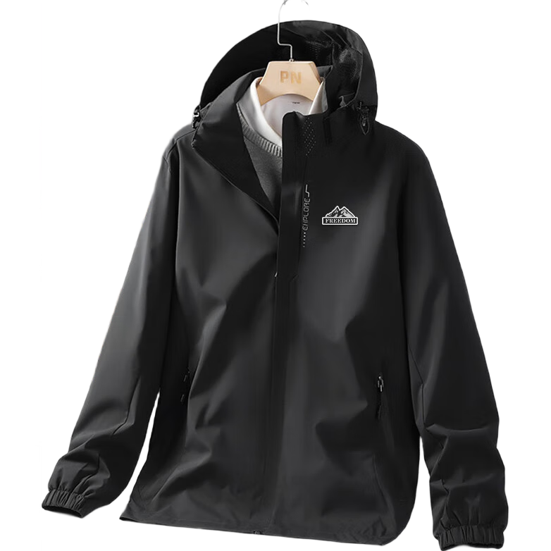 VANCAMEL Jacket for Men, Spring And Autumn Outerwear, Windbreaker, Outdoor Casual Sports Hooded Clothing for Men And Women, Hiking Wear, Black, 2XL