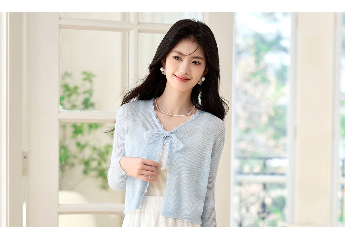 Pincai Women's Summer Ice Silk Lace Tie Cardigan Thin Shawl Air Conditioning Shirt P52Z070 76