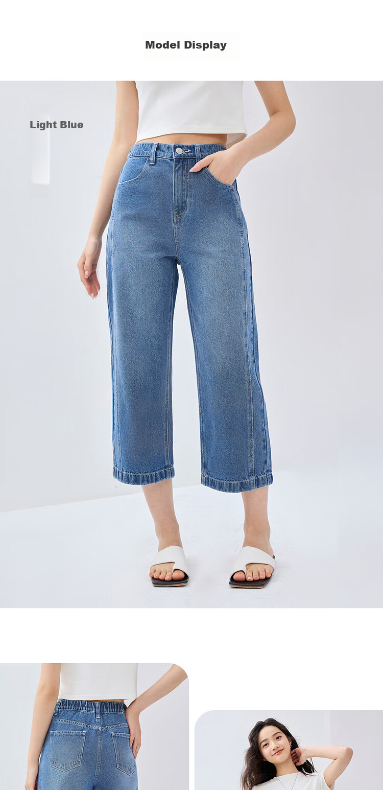 Giordano Women's Jeans, Pure Cotton, Straight-Leg, Semi-Elastic Waist, Cropped Pants, Women's Style 13425210 8