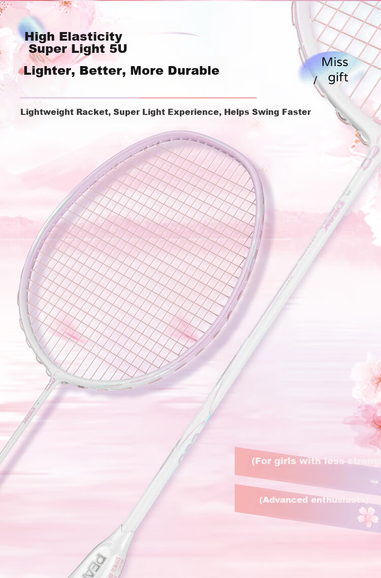 PEAK Badminton Racket, Full Carbon Fiber Single Racket, High Tension 5U Professional Competition Racket, Ultra-Light And Durable Carbon Fiber Racket 4