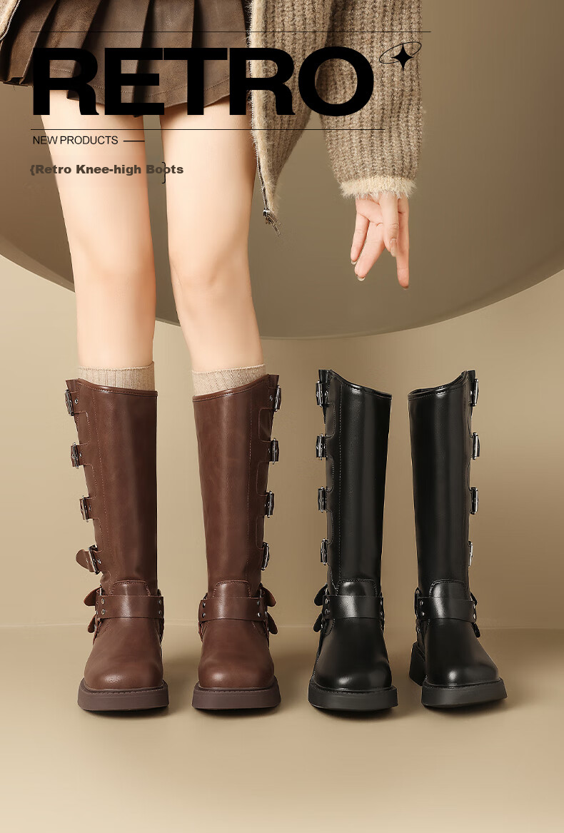 DAPHNE Western High-Top Boots for Women, Brown Long Boots for Summer 2026, Xinjiang Grassland Travel Meilade Knight Boots 1