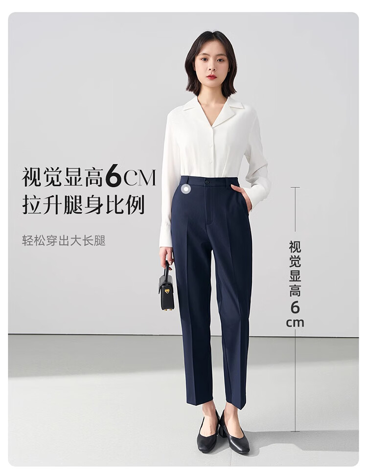 Bodexiaojie Navy Blue Suit Pants for Women, Professional Formal Wear, Interview Straight-Leg Trousers, Petite Cigarette Pants 3