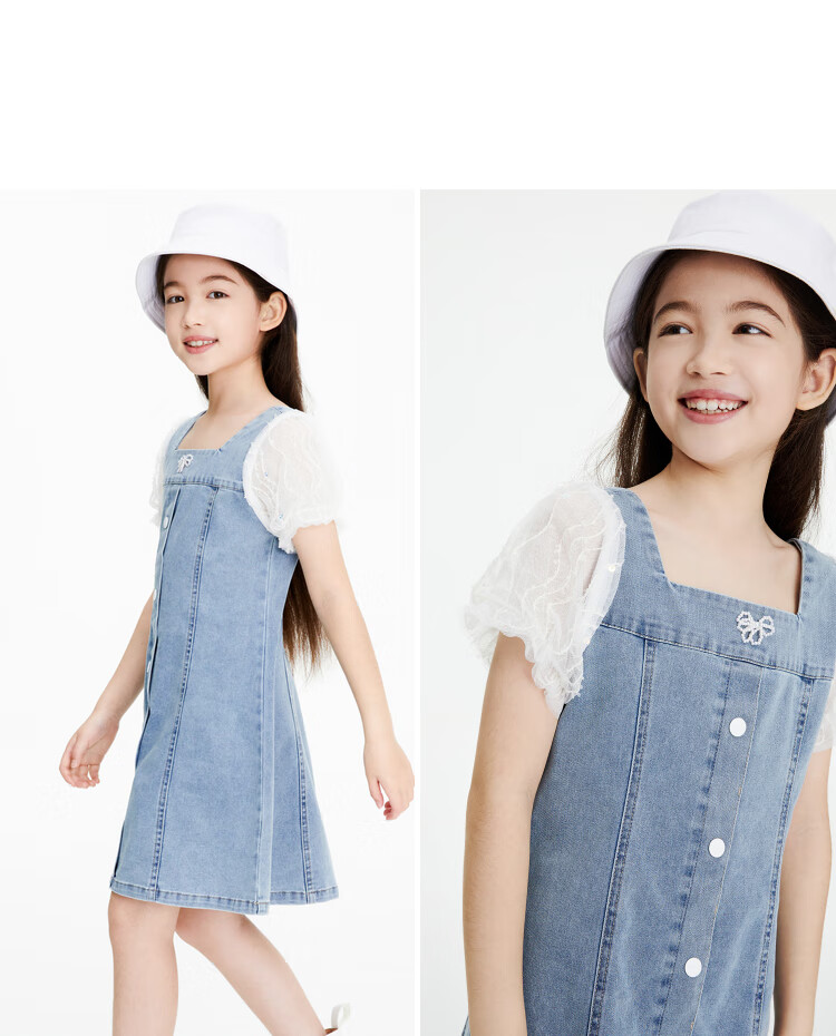 Annil Girls' Summer Dress, New Stylish Short-Sleeve Denim Skirt with Puff Sleeves for Trendy Little Girls 7