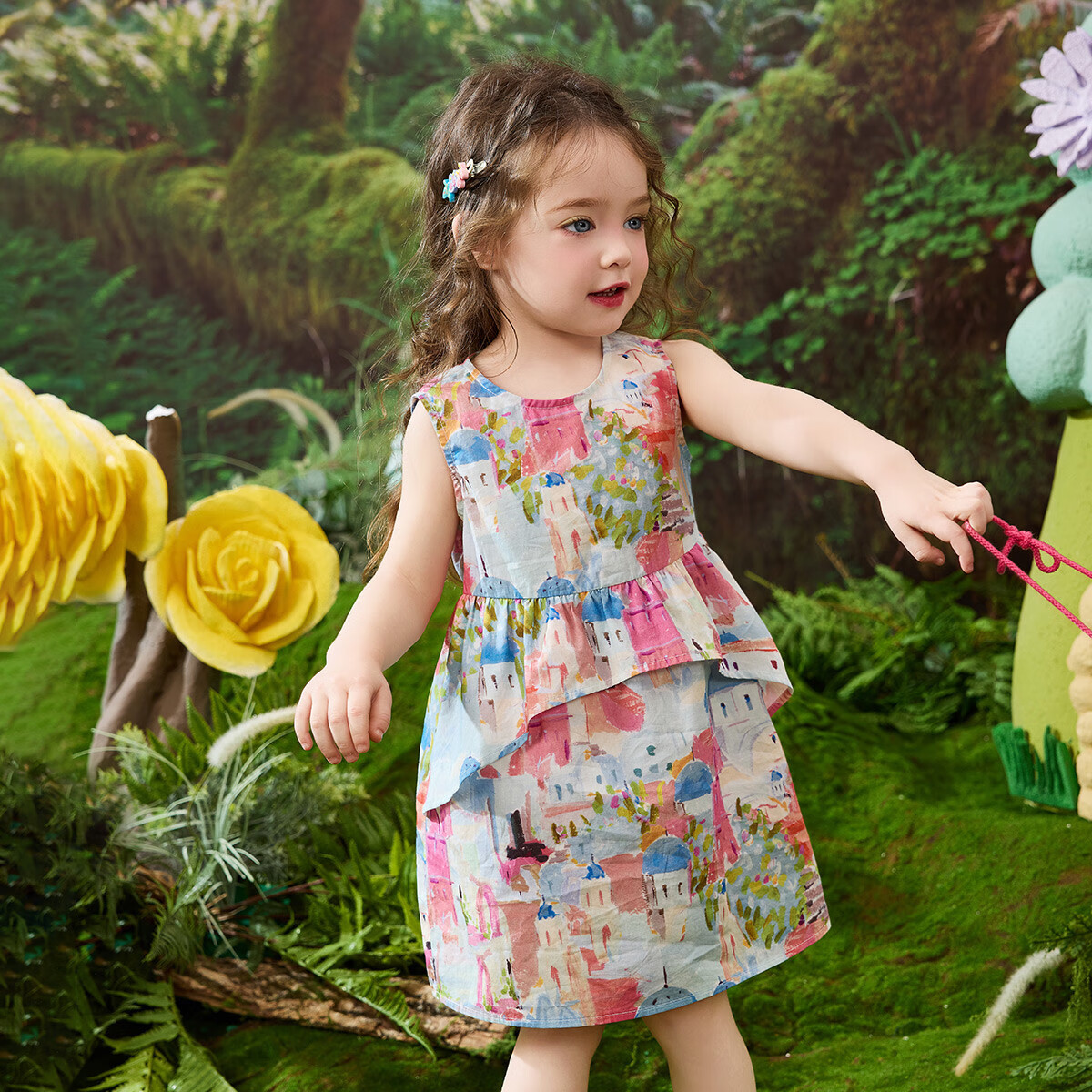 ASK JUNIOR Baby Girl Dress, Pure Cotton Summer Children's Oil Painting Vacation Dress, Sleeveless Dress, Girls' Princess Dress 7