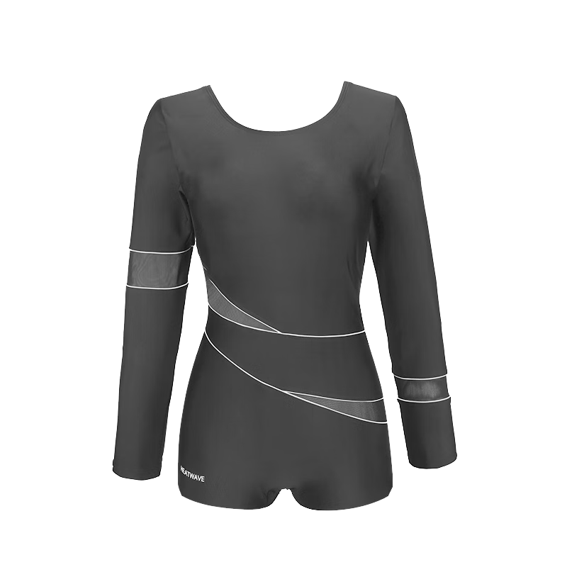 HEATWAVE Women's Long-Sleeve Conservative One-Piece Sun Protection Swimsuit, Square-Leg Beach Surfing Swimwear, L Black Long-Sleeve
