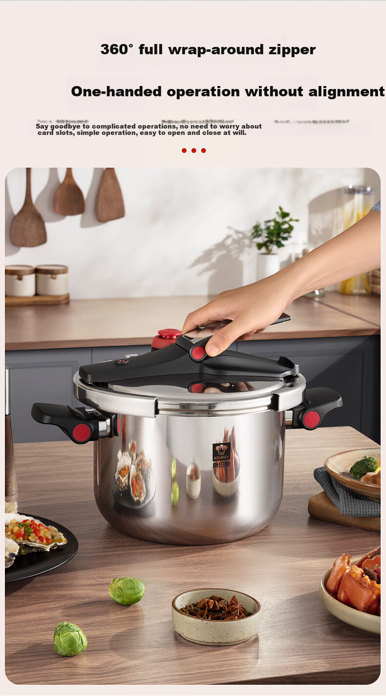 KBH Explosion-Proof Pressure Cooker, 304 Stainless Steel, Thickened, Safe for Home Use, Compatible with Gas And Induction Stoves, 22cm, 5.5L 3