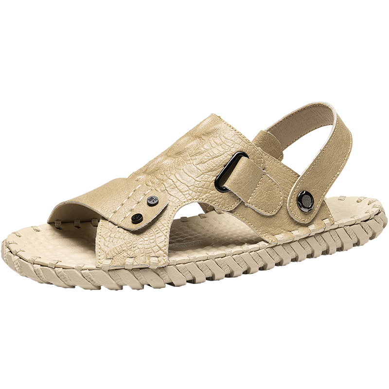 G.N.Shi Jia Father's Day Gift Men's Summer Breathable Leather Sandals Soft Sole Casual Beach Slippers