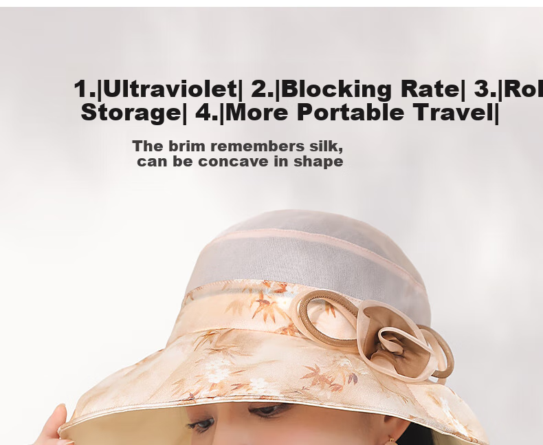 Hengyuanxiang Silk Sun Hat for Women, Summer New Fashion Mulberry Silk UV Protection Hat with Floral Print, Wide Brim Sunhat for Grandmothers And Mothers 5