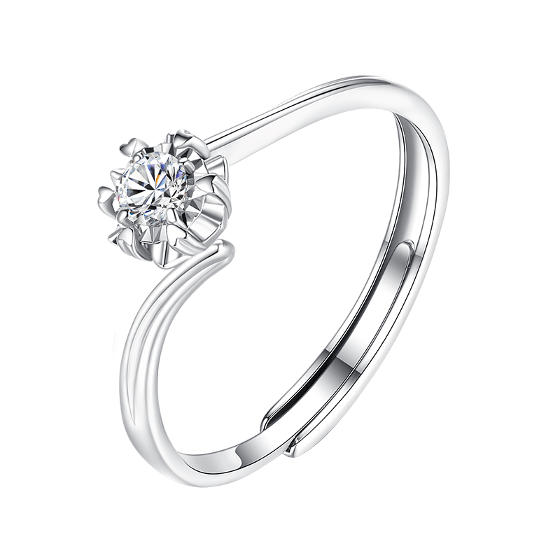 Chow Tai King 1 Carat Moissanite Ring 999 Pure Silver Engagement Ring for Women 520 Valentine's Day Gift for Girlfriend Wife Birthday