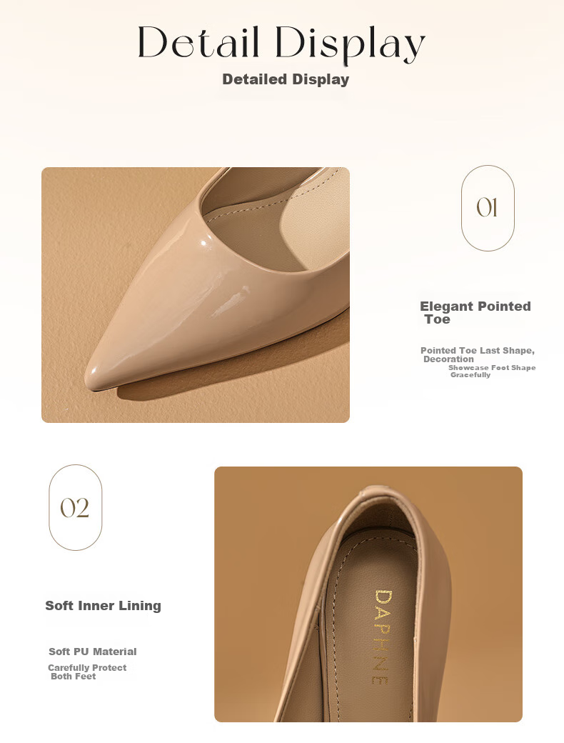 DAPHNE Nude High Heels for Women 2025, French Thin Heel Pumps for Dresses, Pointed Toe Commuter Leather Shoes for Women, Skin Color, Size 38 7
